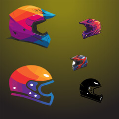 vector illustration of a set of colorful sports icons racing helmet vector