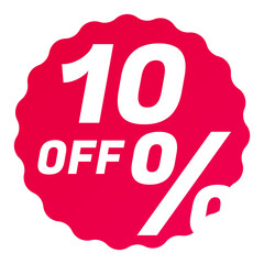 10% Off Round starbursts zigzag shape sales badge icon in red color, Shopping label concept for sales tags. Colorful flat design for app ads web button ui ux elements isolated on white background