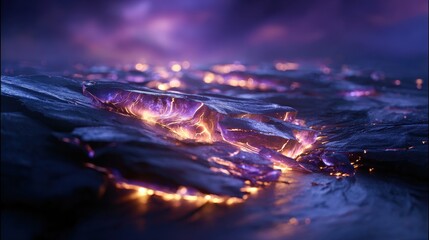 Glowing Purple And Blue Lava Rocks At Night