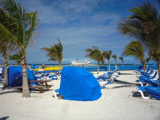 Dream holiday vacation to tropical Caribbean Islands white sandy beaches in the Bahamas on fun cruiseship cruise ship liner departure Miami, Florida