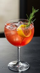 Refreshing aperol spritz with orange slice and rosemary garnish for summer celebration
