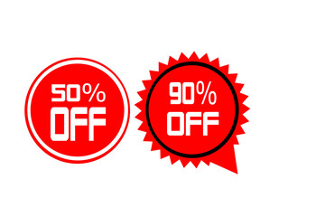 Red sticker with text / percent off sticker. Authentic design graphic stamp.