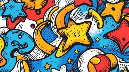 Fototapeta premium Vibrant abstract design with whimsical shapes and colors.