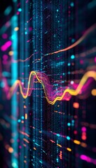 Dynamic Financial Chart with Overlaid Lines Showcasing Market Fluctuations and Bar Code Trends.