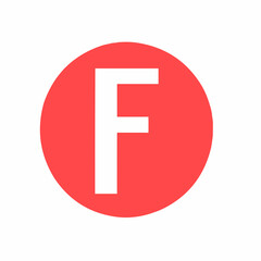 Fototapeta premium Flat minimal clipart of white letter F inside red circle, perfect for eco packaging, cosmetic labels and health products