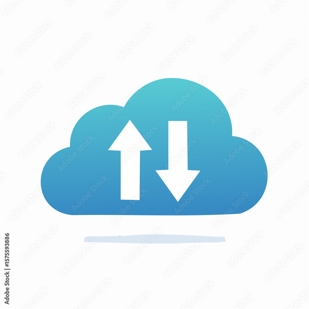 Aufkleber cloud computing data transfer; upload and download arrows inside a stylized blue cloud.