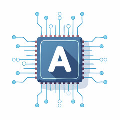 A stylized illustration of a computer chip with the letter "A" at its center.