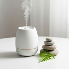  Aroma Diffuser with Stacked Stones & Green Leaf for Wellness & Zen