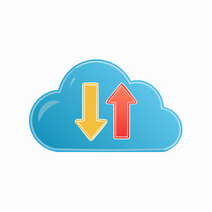 A blue cloud icon with a yellow download arrow and a red upload arrow.