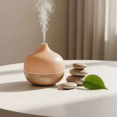  Aroma Diffuser with Stacked Stones & Green Leaf for Wellness & Zen