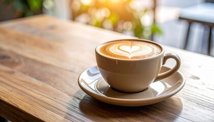 Obraz premium Morning Latte Art A Heart-Shaped Delight in a Cozy Cafe Setting