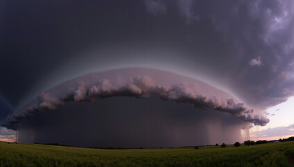 Epic Supercell Thunderstorm: Dramatic Sky, Rain, and Prairie Landscape - Ideal for weather, nature, and environmental design projects
