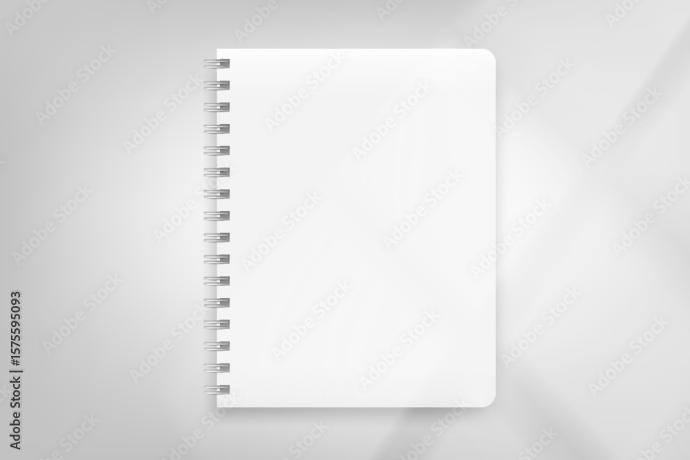 Poster paper diary on bright background with window light. 3d vector mockup