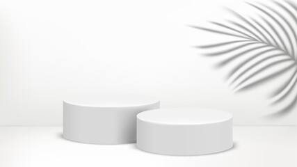 Product design podium in bright interior with plant shadow. 3d vector template for product design
