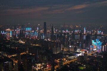 Obraz premium Night aerial view of Wuhan city, China