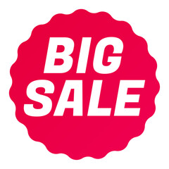 Big Sale, Round starbursts zigzag shape sales badge icon in red color, Shopping label concept for sales tags. Colorful flat design for app ads web button ui ux elements isolated on white background