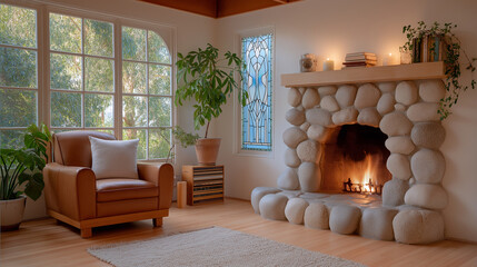 Cozy Craftsman Bungalow Living Room with Stone Fireplace