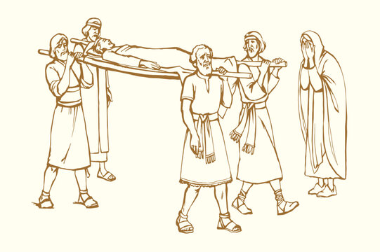 Vector drawing. Funeral of the man