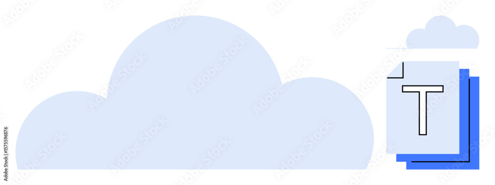 Poster large cloud with layered text documents representing digital file storage, sharing, and accessibilit
