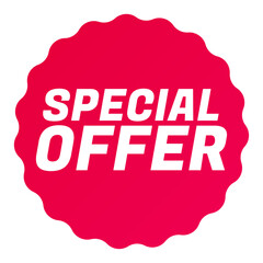 Special Offer, Round starbursts zigzag shape sales badge icon in red color, Shopping label concept for sales tags. Colorful flat design for app ads web button ui ux elements on white background