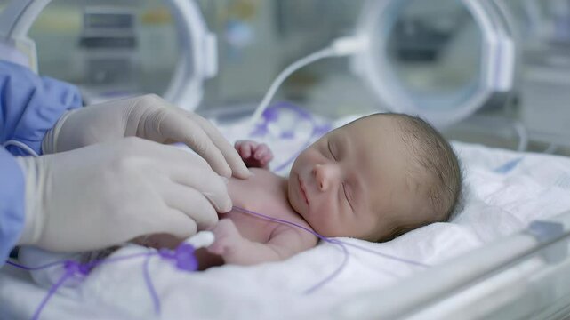 Nurse performs life-saving cardiac massage on premature newborn in intensive care unit