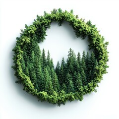 Circular arrangement of lush green trees forms a natural landscape in a serene, bright setting