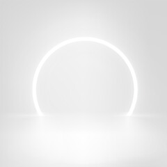 Bright studio template with neon frame. 3d vector showcase