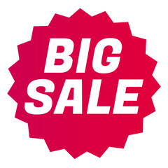 Big Sale, Round starbursts zigzag shape sales badge icon in red color, Shopping label concept for sales tags. Colorful flat design for app ads web button ui ux elements isolated on white background