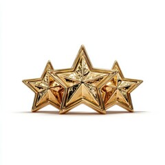Three shiny gold stars arranged in a decorative display against a white background