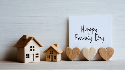 Wooden houses and hearts symbolize happy family day celebration