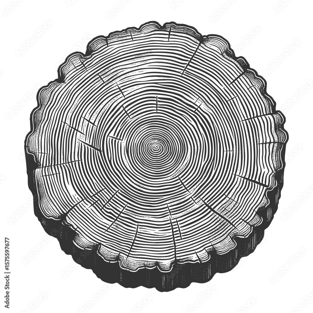 Poster tree trunk cross section showing growth rings sketch engraving generative ai fictional character vec
