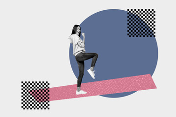Poster 3d pop poster art collage of happy girl guy dance weekend party chill entertainment success occasion celebrate holiday