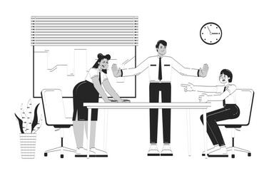 Conflict resolution doodle lineart illustration. Business mediation negotiation. HR manager calming down argument 2D line ink characters isolated on white. Monochrome vector outline hand-drawn