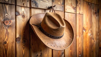 Cowboy hat on wooden wall