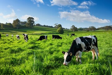 cows grazing on lush green