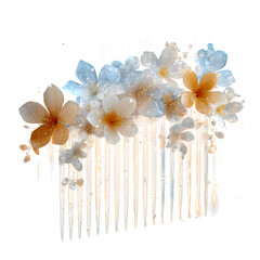 Elegant Floral Hair Comb with Sparkling Blossoms Isolated on Transparent Background

