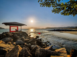 Sunset View at Itaipu Beach With Hut and Rocks - Niterói, Brazil