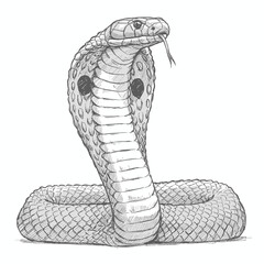 Fototapeta premium King Cobra – Ophiophagus hannah. Title : Striking cobra sketch displaying expanded hood on sandy ground surface. Wildlife illustration concept