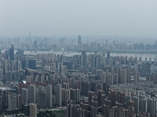 Obraz premium Night aerial view of Wuhan city, China