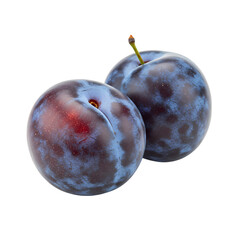 Plums: Two Ripe Fruits on White Background
