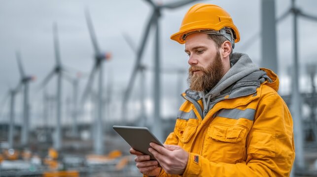 Wind Turbine Technician Using Tablet