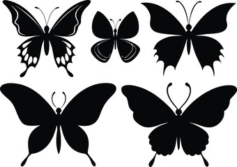Fototapeta premium Collection of Black Butterfly Silhouettes on White