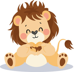 Obraz premium Adorable Cartoon Lion Making a Heart Gesture