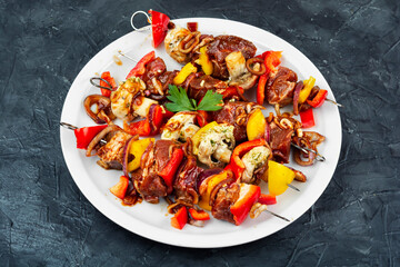Appetizing fresh uncooked shish kebab.