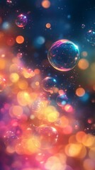 Floating Bubbles with Colorful Light and Sparkling Particles