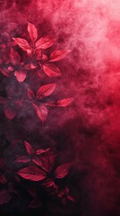 Red Leaves Emerging From Fog Dramatic Nature Art