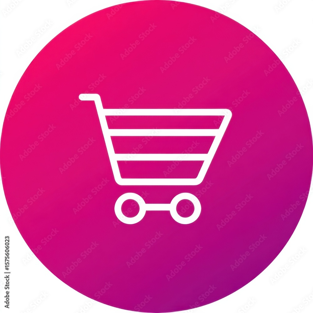 Poster minimalistic shopping cart icon centered in a circular gradient background transitioning from bright