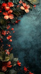 Floral Arrangement with Dark Textured Background and Red Blooms