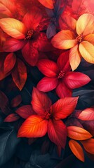 Blooming Red Flowers with Dark Leaves Artistic Display
