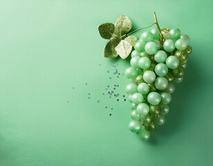 Pale lilac glitter grapes on pale lilac background with copy space. Generated image